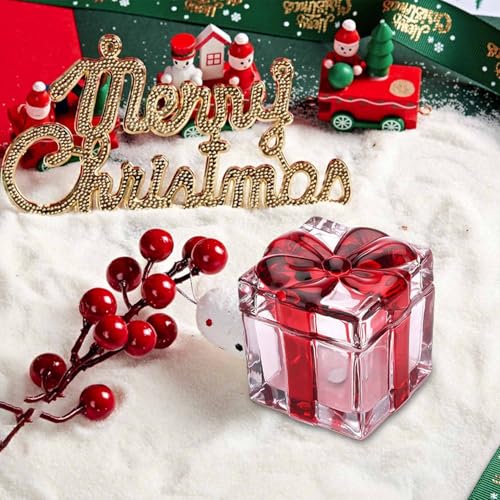 Gkesgm 2 Pack Christmas Candy Jars Red Glass Sugar Containers with Bowknot Lids - Holiday Decor