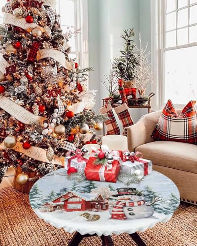 54 Inch Christmas Round Table Cover Elastic Waterproof Fitted Tablecloth – SEVENBABU