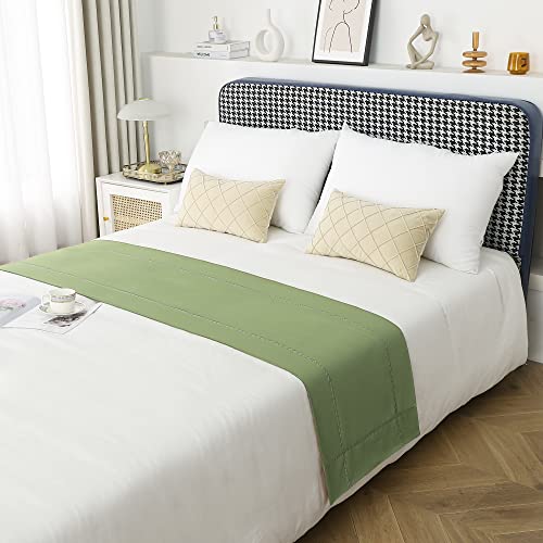 Green Bed Runner for King Size Bed - Soft Decorative Bed Scarf (260x50 cm)