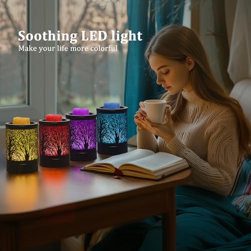 Metal Wax Melt Warmer with 7-Color LED Light, Black Forest Design