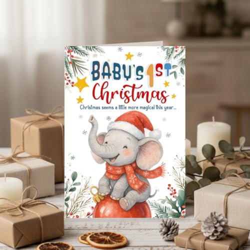 Baby First Christmas Card - Cute 1st Holiday Greeting for Boy or Girl with Envelope - BlinkWishes