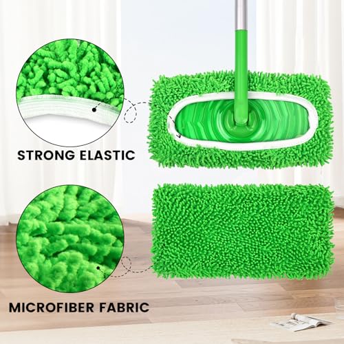 Reusable Microfiber Mop Pads - 6 Pack Wet & Dry Refills for 10-12 Inch Mops