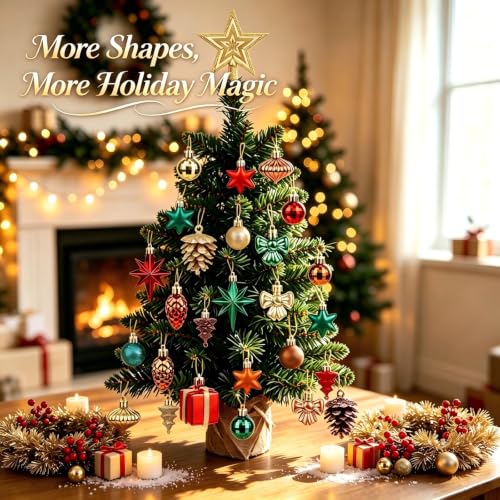 JOIVORAN 63pcs Mini Christmas Ornaments Set - Red, Green & Gold Holiday Decor