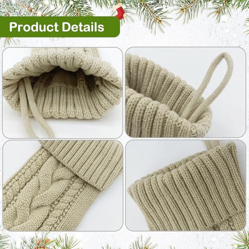 Large 18 Inch Christmas Stockings Set with Personalized Name Tags & Metal Holders - White and Khaki