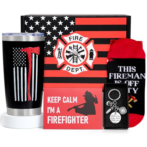 Firefighter Gift Set for Men: 20oz Insulated Tumbler, Socks, and Keychain
