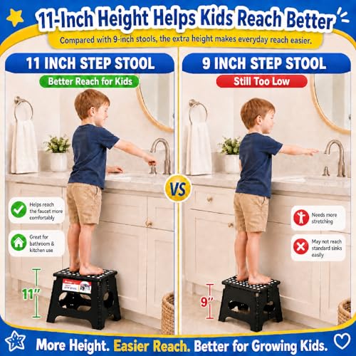 11-Inch Folding Step Stool - Heavy Duty 300 lbs Capacity Collapsible Stool