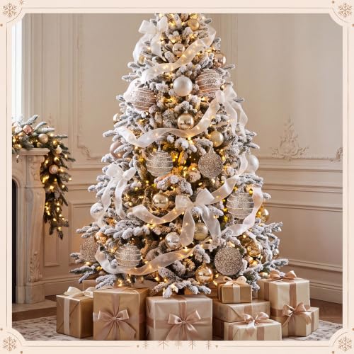 Champagne Gold Christmas Ball Ornaments 12 Pack - 3.94 in Large Pearl Accents