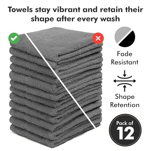 Novo Home Dark Grey Cotton Face Towels Pack of 12 - Soft, Absorbent & Quick Dry