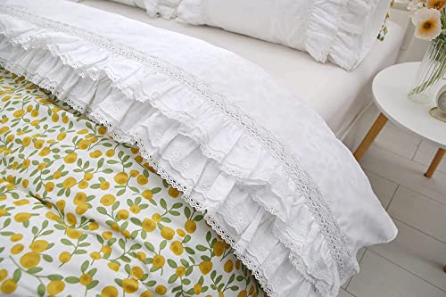 White Ruffled Lace Flat Sheet - 100% Cotton Twin/Twin XL Bed Top Sheet