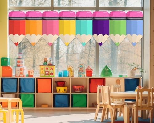 8 Pcs Colorful Pencil Classroom Curtains, 24 x 12 Inch Velvet Window Drapes