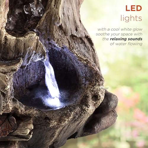 Tabletop Water Fountain with LED Lights - Rainforest Tree Trunk Decor, 11"