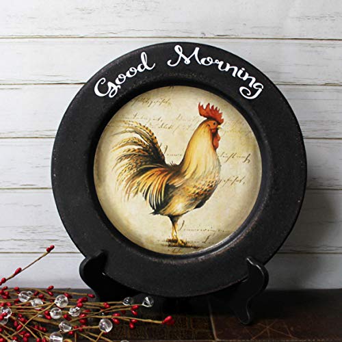 Rustic Rooster Decorative Wooden Plate, 11-1/4 Inch Distressed Farmhouse Art