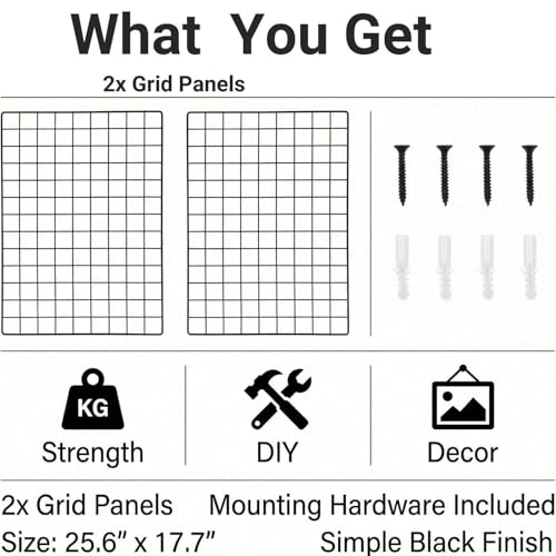 Metal Wire Wall Grid Panel Display, 25.6x17.7 Inch Photo Organizer, Set of 2