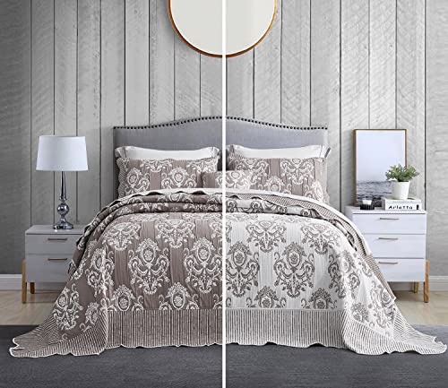 Alaskan King Oversized Bedspread Set - 5-Piece Reversible Quilt (138x122)