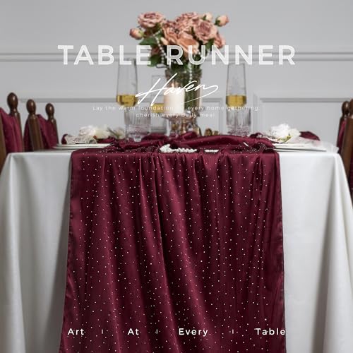 Leetaltree Burgundy Dazzle Table Runner with Hot-Fix Rhinestones, 10ft Gift Set for Wedding & Holiday Decor