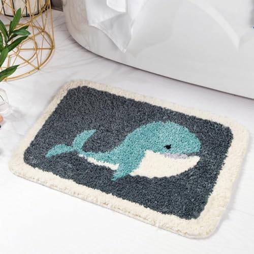Whale Bath Mat 16x24 Inch, Non-Slip Microfiber Nautical Bathroom Rug