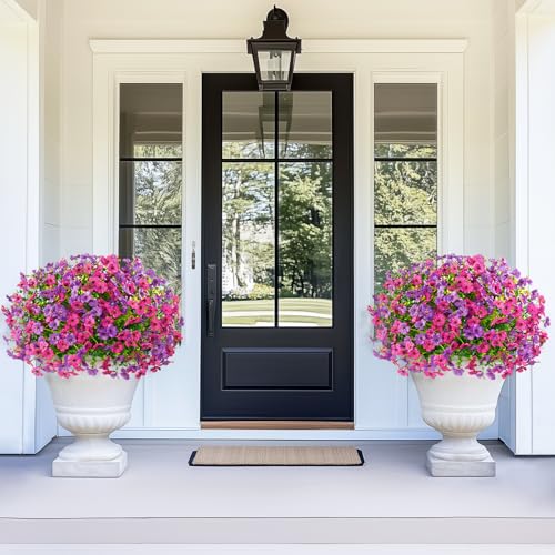 12 Bundles Artificial Outdoor Flowers - UV Resistant, Vibrant Colors