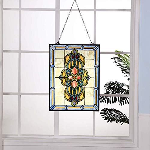 Victorian Tiffany Style Stained Glass Window Panel - 18" x 25"