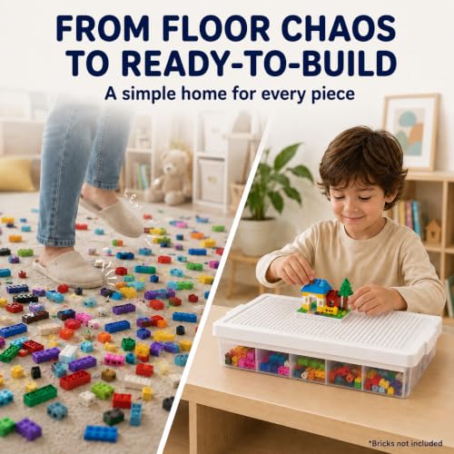 Stackable Building Block Organizer Box with 3 Removable Sorting Trays