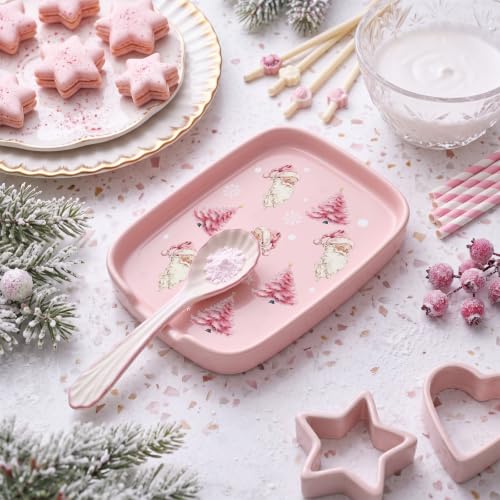 Teenyyou Pink Christmas Ceramic Spoon Rest 5.8" Tree Holder – Holiday Kitchen