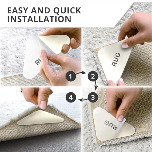 Anti-Slip Carpet Tape for Area Rugs - 8 Piece Non-Slip Rug Gripper Set