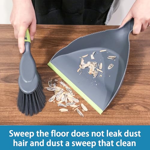 Small Handheld Dustpan and Brush Set with Self-Cleaning Scraper Teeth