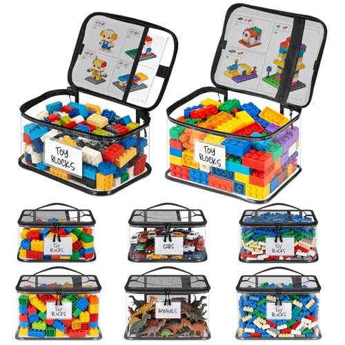 6-Pack Clear Toy Storage Bags with Labels - Waterproof PVC Organizers