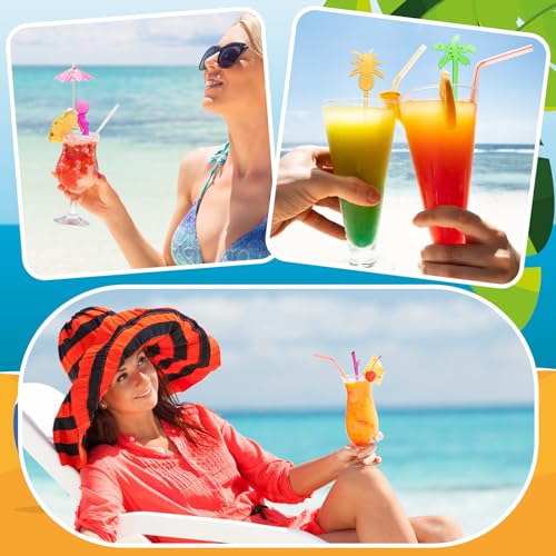 Assorted Tropical Cocktail Swizzle Sticks Set - Flamingo, Pineapple, Palm Tree, Mermaid, Bamboo - Reusable Party Decor