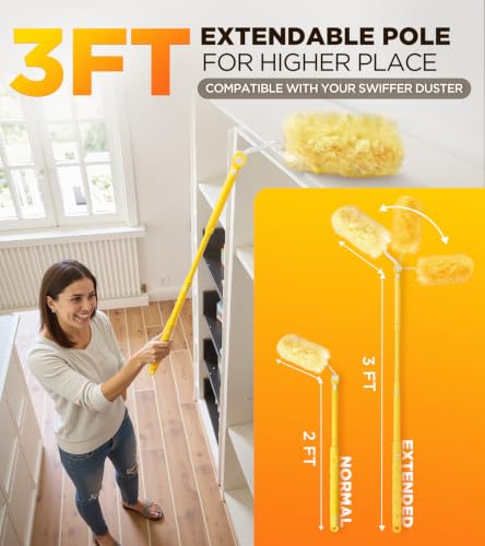 Heavy Duty Microfiber Duster Kit with 3 ft Extension Pole & 20 Refills