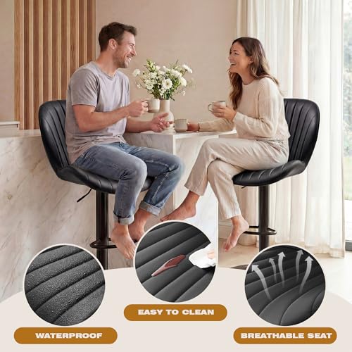 Adjustable Swivel Bar Stools, Faux Leather Counter Height Chairs, Set of 2