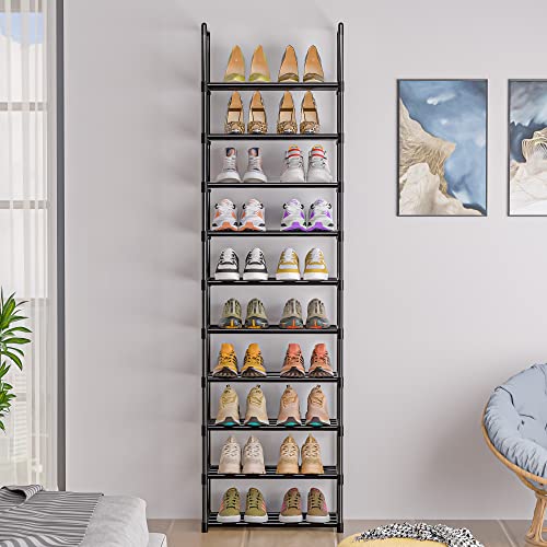 10-Tier Narrow Shoe Rack - Stackable Metal Storage Organizer for Entryway