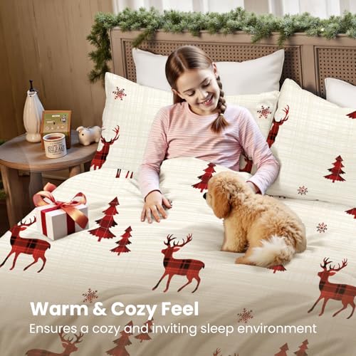 Nayoroom Red Reindeer Christmas Duvet Cover King Size Reversible Holiday Bedding Set - 3 Pieces