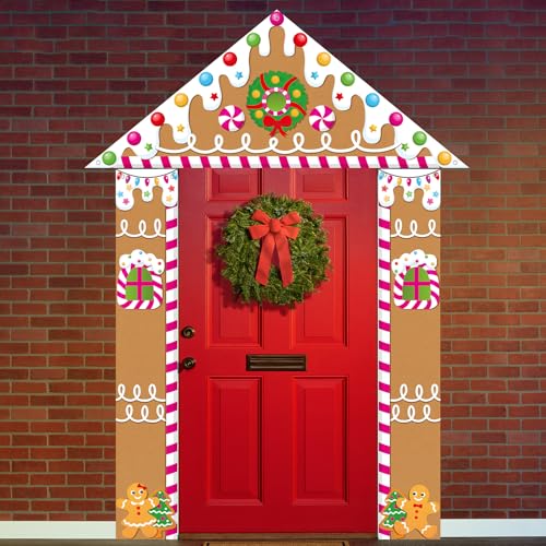 HunnmingRe Classic Style 3-Piece Christmas Gingerbread Door Banner 71 Inch Outdoor Holiday Decor
