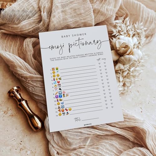 Baby Shower Emoji Pictionary Game Cards - 50 Pack, 5x7 Inch Minimalist