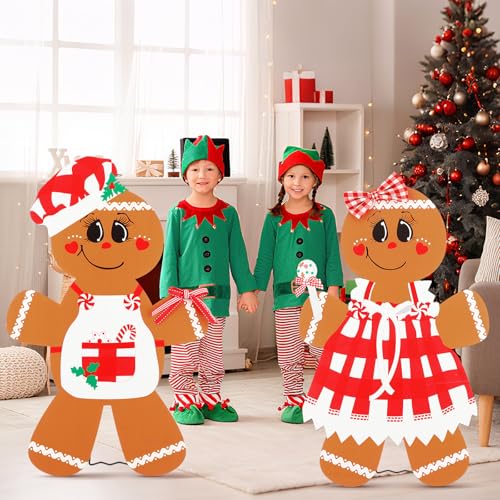 Cinnvoice 2-Piece Gingerbread Man Christmas Wood Cutouts (19.6")