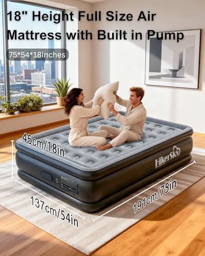 Full Air Mattress with Built-In Pump, Quick Inflation, 18" Gray
