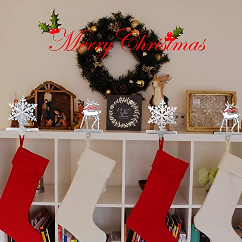 Set of 2 Christmas Stocking Holders for Mantel, Weighted Metal Hangers