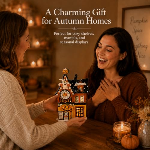 Blue Sky Clayworks Pumpkin Spice Latte Candle House - Ceramic Coffee Shop Decor, 6.25"