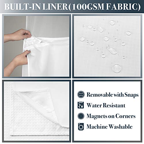 Waffle Weave Shower Curtain with Snap-in Liner and Hooks - 71x72 White