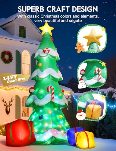 14FT Inflatable Christmas Tree with Lights & Gift Boxes for Yard Decor