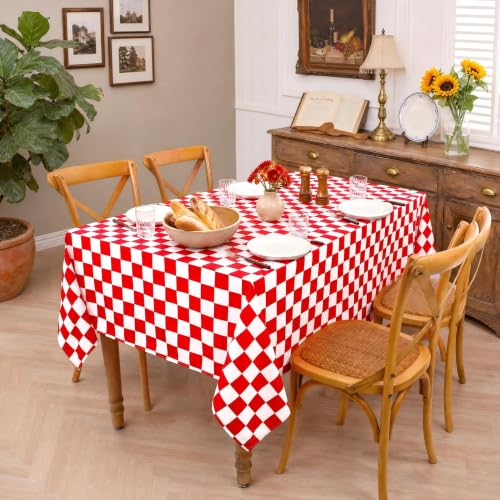 QueenDream Red & White Checkered Tablecloth 57x84 inch – Waterproof Gingham Rectangle