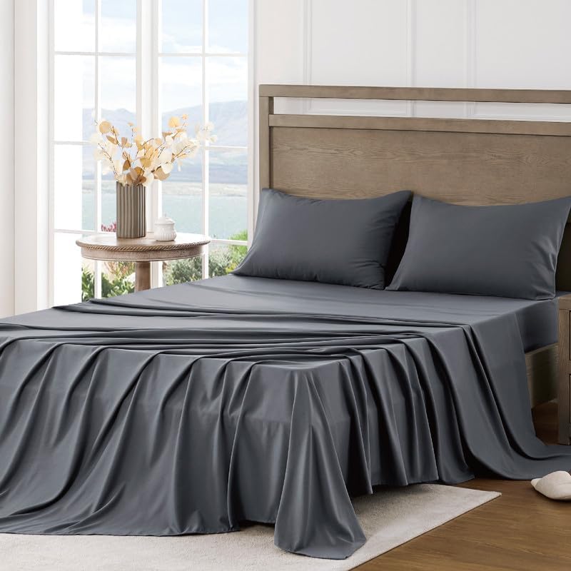 4-Piece Queen Bed Sheet Set - Ultra Soft Brushed Microfiber - Dark Grey