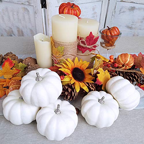 8-Piece 4-Inch Artificial White Pumpkin Set for Fall Harvest Decor