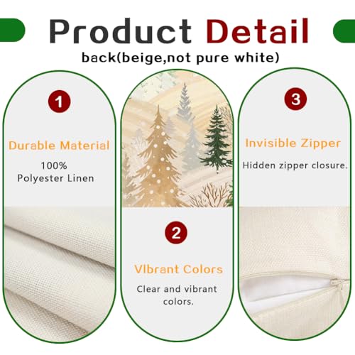 RABUSOFA Green 18x18 Inch Christmas Tree Decorative Pillow Cover - Holiday Farmhouse Decor