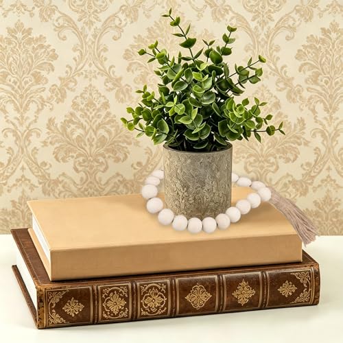 24-inch Farmhouse Wood Bead Garland with Tassels - Rustic Home Decor