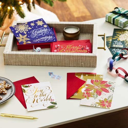 Hallmark Holiday Classic Gold Foil Card Assortment — 36 Assorted Christmas Cards with Envelopes ('Tis the Season)