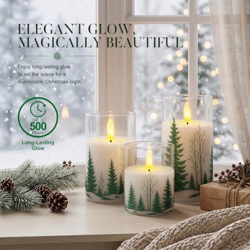 Raycare 3-D Flame Flameless Pillar Candles with Remote (D3 x H4/5/6) Green Tree