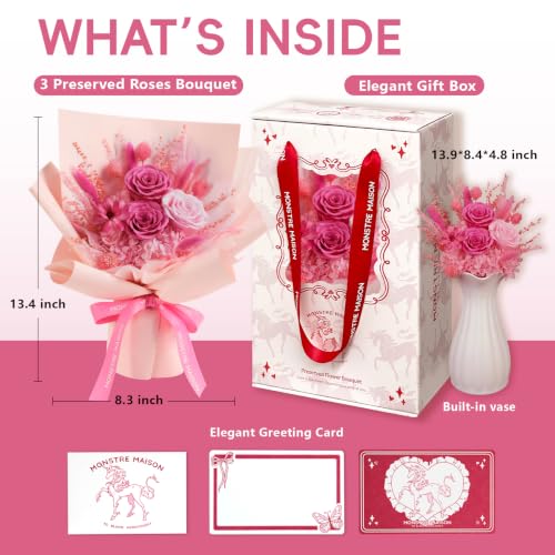 Preserved Rose Bouquet with Gift Box - Long-Lasting Floral Arrangement