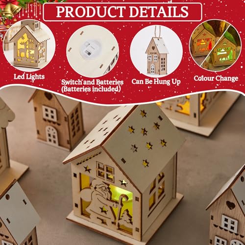29-Piece DIY Wooden Christmas Village Set with LED Lights and Miniatures