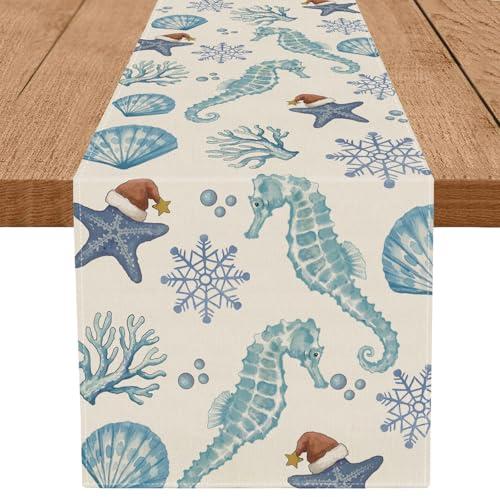 GPGHE 13 x 120 Inch Christmas Table Runner Coastal Seaho rse Starfish Decor